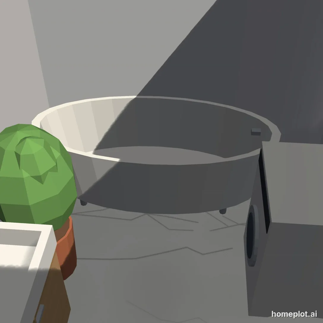 Koupelna s volně stojící vanou, umyvadlem na skříňce a pračkou – 3D návrh v homeplotu